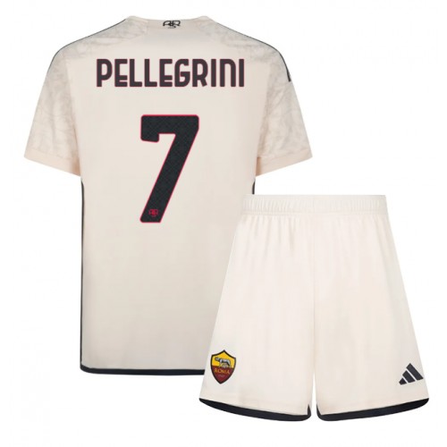 Fotballdrakt Barn AS Roma Lorenzo Pellegrini #7 Bortedraktsett 2023-24 Kortermet (+ Korte bukser)